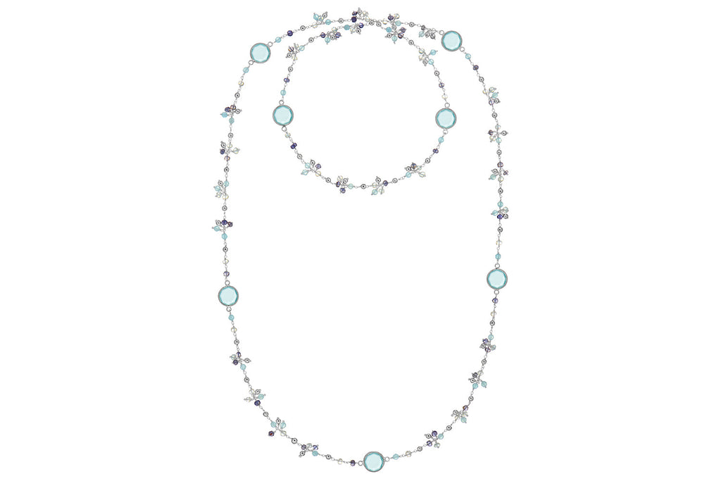 Sara Long Beaded Silver Aquamarine Necklace