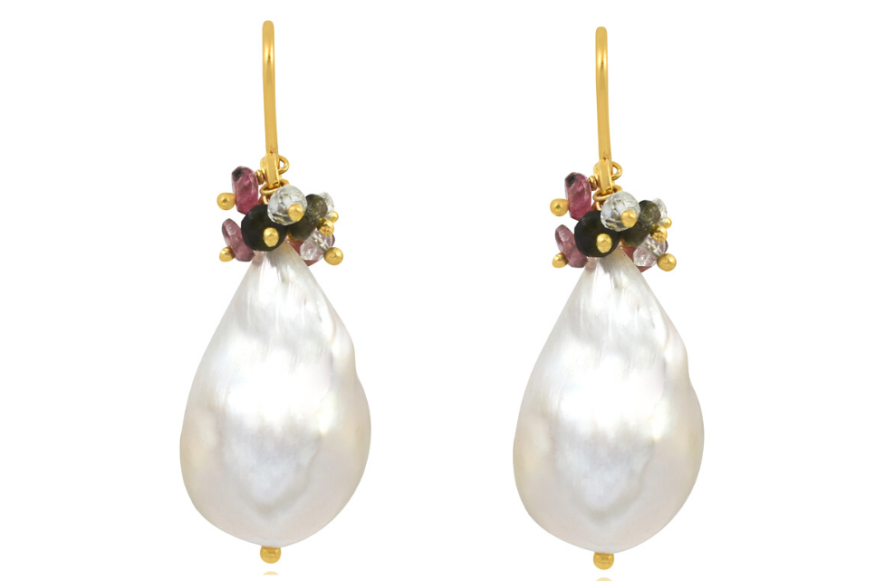 Shadi Baroque Pearl and Tourmaline Earrings