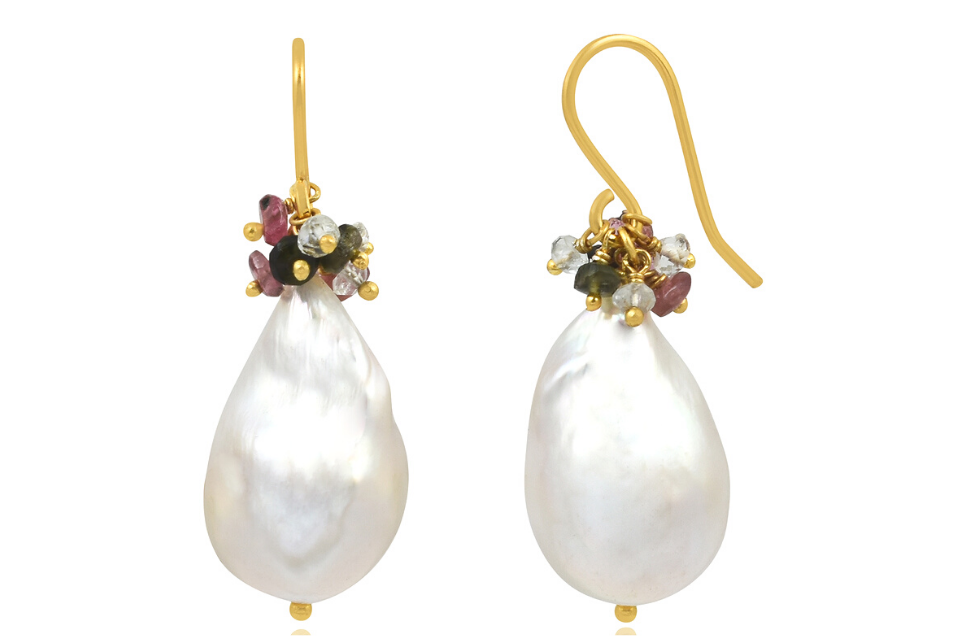 Shadi Baroque Pearl and Tourmaline Earrings