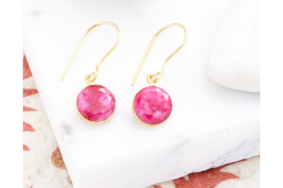 Tablet Red Sillimanite Drop Earrings