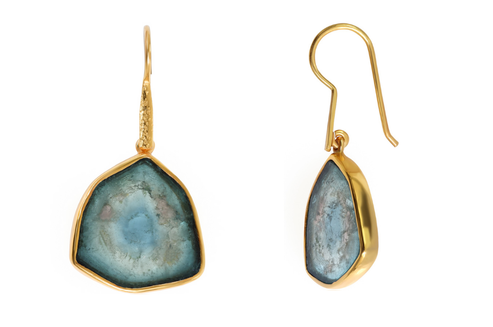 Teal Colour Zoned Tourmaline Earrings