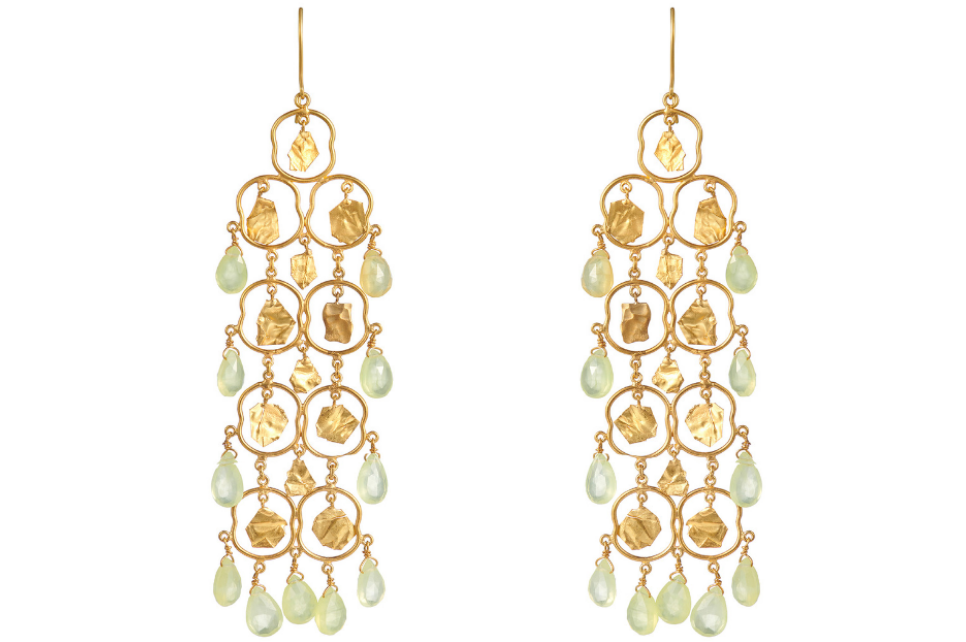 Tori Prehnite Beaded Fine Gold Earrings