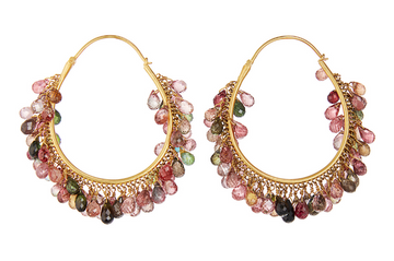 Tourmaline Fine Gold Beaded Hoop Earrings