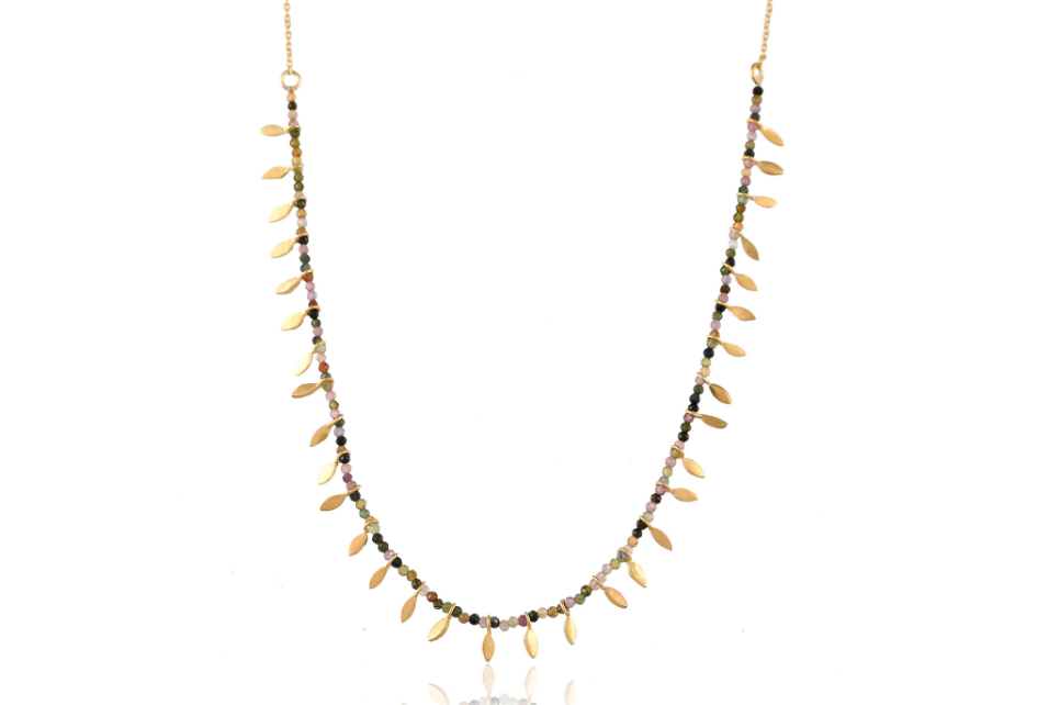 Tourmaline Leaf Charm Necklace
