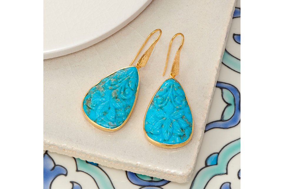 Carved Iranian Turquoise Earrings