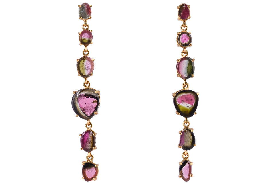 Watermelon Tourmaline Line Earrings